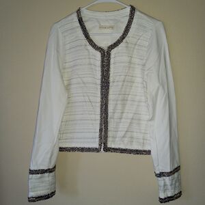 Elegant White Tweed Blazer with Black Trim